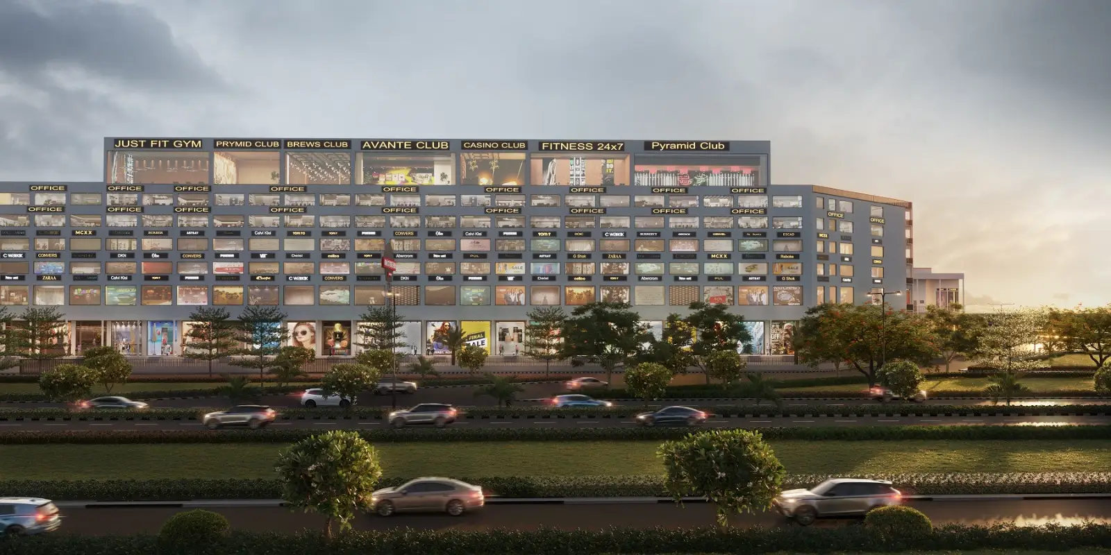 Mohali Citi Centre Avenue – Front Elevation Front elevation of Mohali Citi Centre Avenue commercial project on Airport Road, Aerocity Mohali